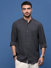 Men Charcoal Solid Slim Fit Shirt-Isaac-3078-Charcoal